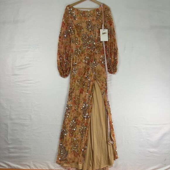 Mac Duggal Dresses & Skirts - Mac Duggal Floral Print Sequined Puff Sleeve Gown
